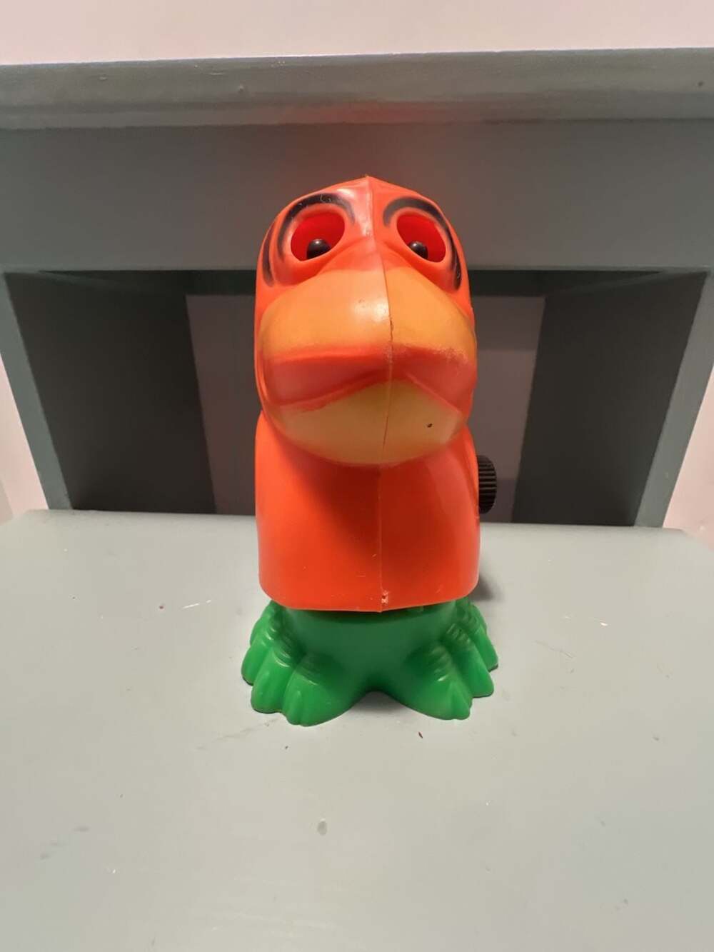 Vintage Plastic Duck Noise Maker Toy Orange and Green